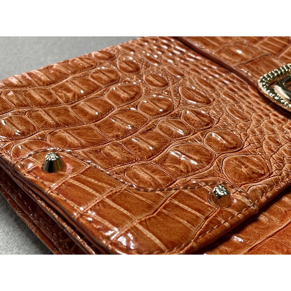 Vtg Crocodile Print Envelope Clutch Burnt Orange Large Purse Y2K Faux‎ Leather - Picture 3 of 16